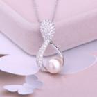 925 Sterling Silver Freshwater Pearl Rhinestone Pendant Necklace