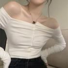Off-shoulder Ruched Long-sleeve T-shirt White - One Size