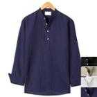 Mandarin-collar Half-placket Dress Shirt