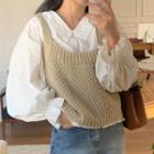 Long-sleeve Frill Trim V-neck Blouse / Knit Camisole Top
