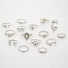 Set Of 15: Rhinestone Ring (assorted Designs) Set Of 15 - 8946 - One Size