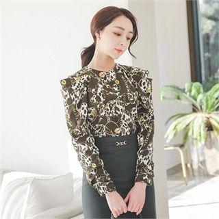 Puff-sleeve Chain Printed Blouse
