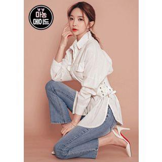 Dolman-sleeve Lace-up Side Shirt