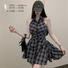 Halter Plaid Button-up Mini A-line Dress