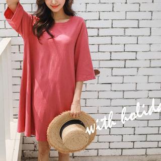 Raglan Elbow-sleeve Cotton T-shirt Dress