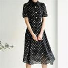 Tall Size Button-front Polka-dot Chiffon Dress