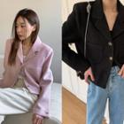 Metal-button Tweed Short Blazer