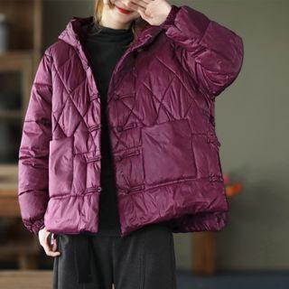 Quilted Frog Buttoned Hooded Jacket