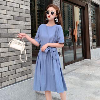 Elbow-sleeve Ribbon A-line Dress