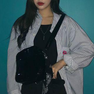 Lip Embroidery Striped Shirt