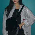 Lip Embroidery Striped Shirt