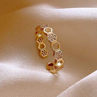 Rhinestone Hollow Open Ring 1 Pc - Open Ring - Gold - One Size