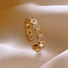 Rhinestone Hollow Open Ring 1 Pc - Open Ring - Gold - One Size
