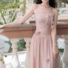 Strapless Rose Applique Midi A-line Dress