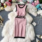 Contrast-trim Sleeveless Knit Dress