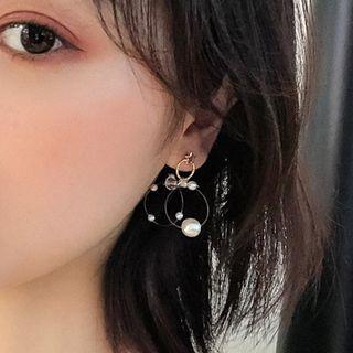 Faux Pearl Alloy Star Fishing Line Dangle Earring 1 Pair - Silver Steel - White - One Size