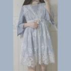 Set: Short-sleeve Bow Dress + Lace Sleeveless Dress