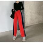 Long-sleeve Cropped T-shirt / Contrast Color Sweatpants