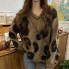 Leopard Print Mohair Sweater Brown - One Size