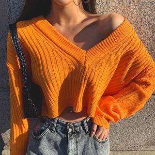 V-neck Cropped Boxy Sweater