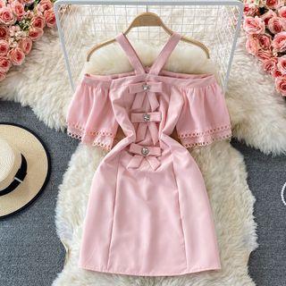 Bow-detail Off-shoulder Halter Dress