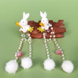 Set Of 2: Rabbit Bead Hair Clip I24 - White - One Size