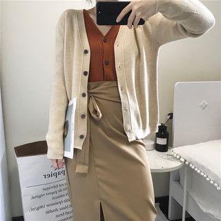 Plain V-neck Loose-fit Cardigan