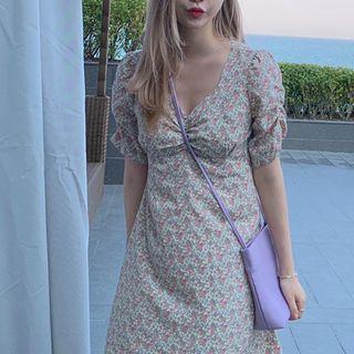 Floral Print Frilled V-neck Mini Dress