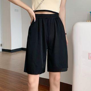 Elastic-waist Straight-cut Knit Shorts