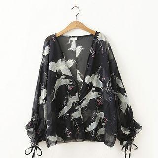 Printed Chiffon Light Jacket Black - One Size