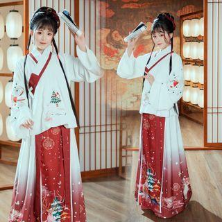 Set: Print Hanfu Top + Skirt