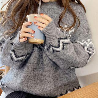 Wool Blend Patterned Sweater Gray - One Size