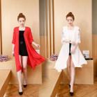 Elbow-sleeve Open-front Chiffon Long Jacket
