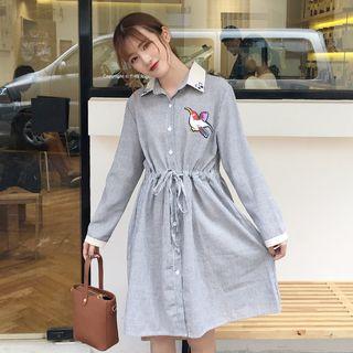 Drawstring Striped Shirt Dress