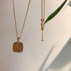 925 Sterling Silver Embossed Square Pendant Necklace L195 - Gold - One Size