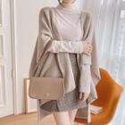 Button-detail Dip-back Cape Cardigan Oatmeal - One Size
