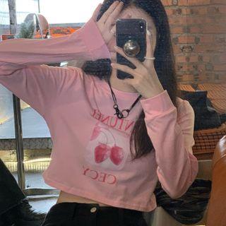 Long-sleeve Strawberry Print T-shirt