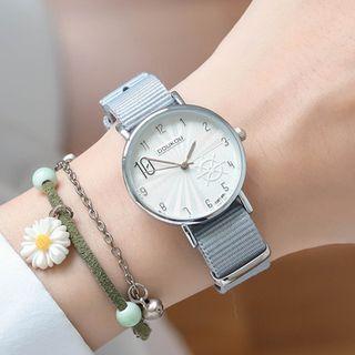 Set: Nylon Strap Watch + Flower Bracelet