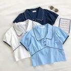 Color-block Trim Peter-pan Collar Short-sleeve Top