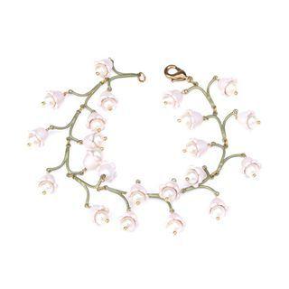 Fashion And Elegant Plated Gold Enamel Flower Freshwater Pearl Bracelet Golden - One Size