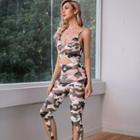 Spaghetti Strap Camo Print Stirrup Jumpsuit