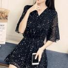 Star Printed V-neck High-waist Chiffon Jumpsuits