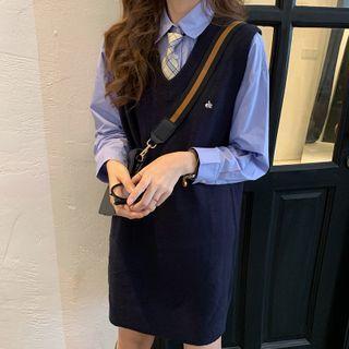 Embroidered Mini Knit Vest Dress