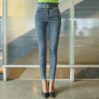 Belted Paperbag-waist Skinny Jeans