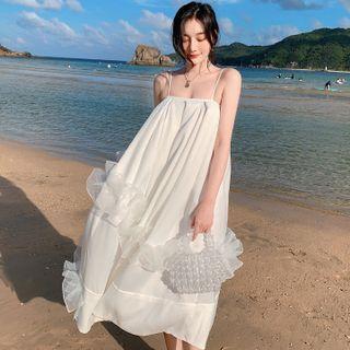 White A-line Large Spaghetti-strap Dress