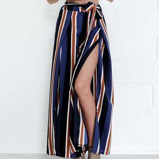 Tie-waist Slit-side Wide-leg Pants