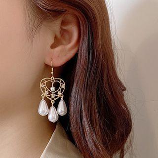 Alloy Heart Faux Pearl Fringed Earring Fe2084 - Gold - One Size