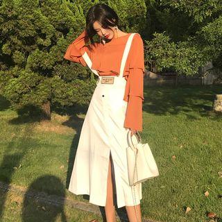 Slit Hem Midi Suspender Skirt