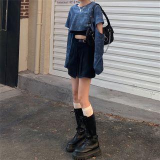 Crop Long-sleeve T-shirt Blue - One Size