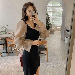 Balloon-sleeve Mini Bodycon Dress